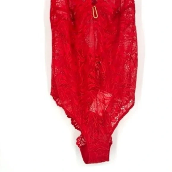 NWT Aubade Flowermania Lace Bodysuit Racerback Sheer Red Stretch Cheeky Size S - Picture 10 of 15